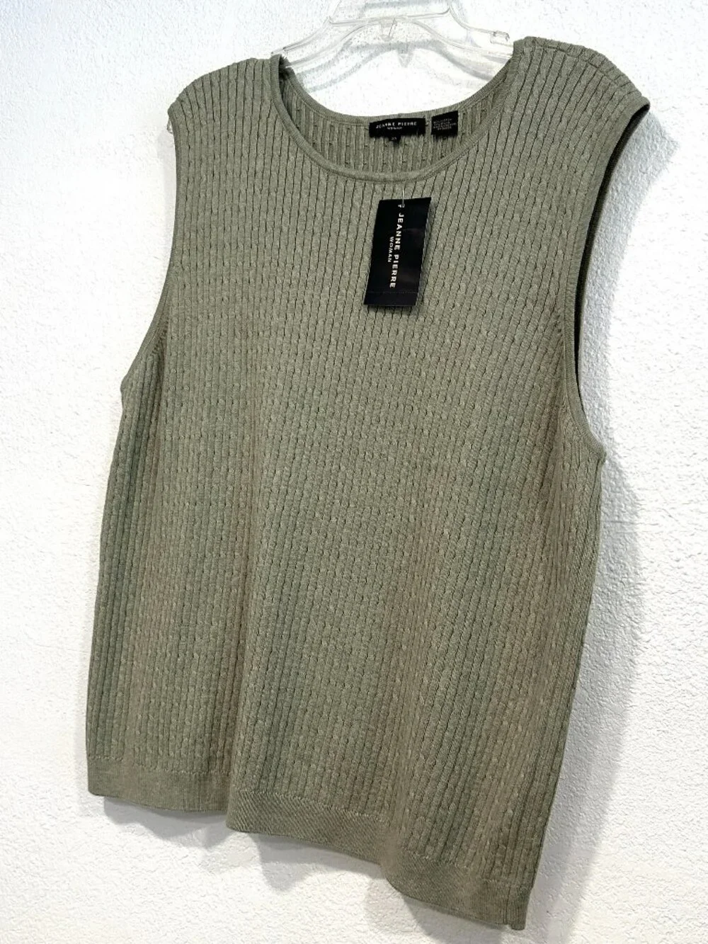 NWT Jeanne Pierre Sleeveless Sweater Vest Green Heather Cable Knit Women Size 3X